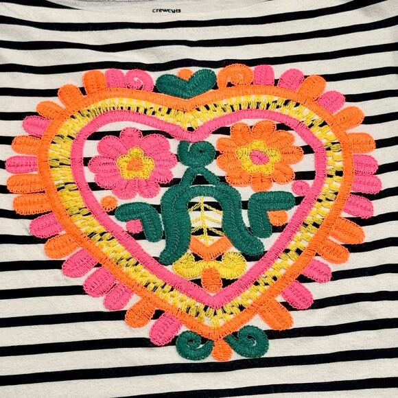 Crewcuts J.Crew Breton Striped Boho Pink Heart Embroidered Boatneck Top Girls 10 - Picture 3 of 8